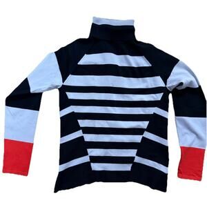 KAREN MILLEN Women’s Black/Khaki Striped Preppy Pullover Turtleneck Size 4